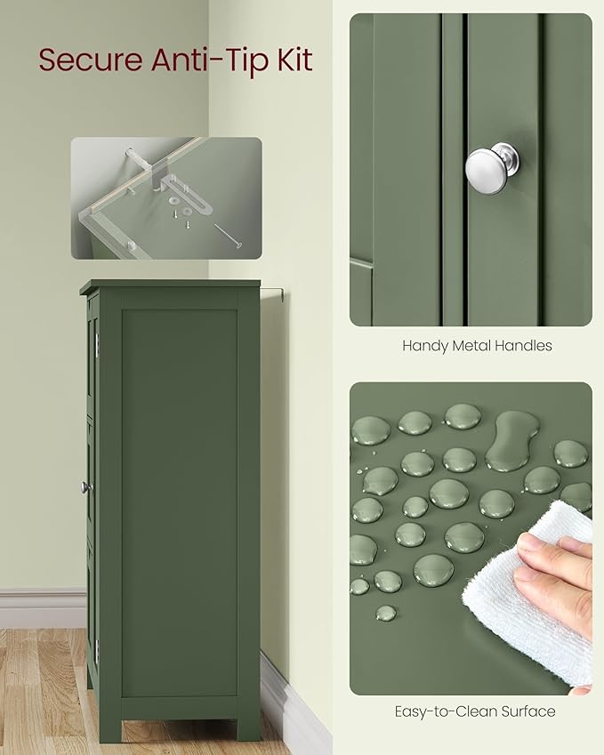 VASAGLE Floor Storage Cabinet, Freestanding Storage Unit with 3 Drawers, 1 Adjustable Shelf, for Bathroom Living Room Dining Kitchen, 11.8 x 23.6 x 31.5 Inches, Forest Green UBBC049C01