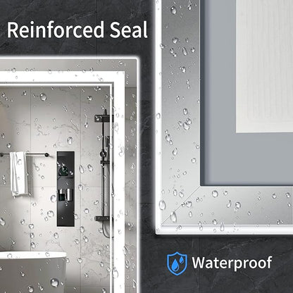 60"x30" LED Bathroom Mirror with Anti-Fog, Stepless Dimmable Lights, 3 Color Modes, Shatter-Proof Tempered Glass, Memory Function & Waterproof Design