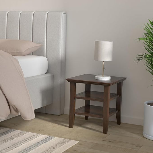 SIMPLIHOME Acadian SOLID WOOD 19 inch Wide Square Transitional End Table in Brunette Brown for the Living Room and Bedroom