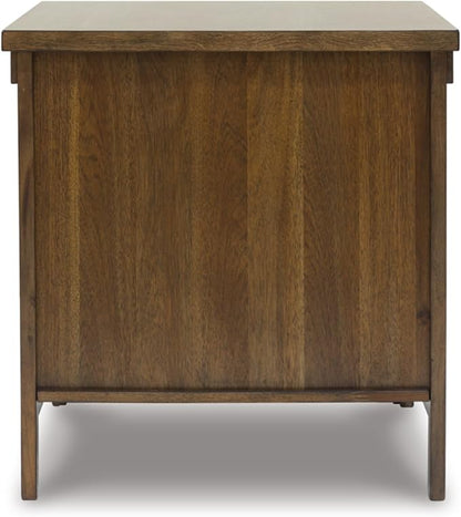 Signature Design by Ashley Moriville Rustic Farmhouse Rectangular End Table with Dual Cabinet Doors, Antique Bronze-Tone Hardware, Wood, 25" High, Brown