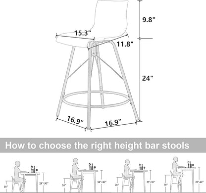 annjoe Swivel Bar Stools Metal Counter Height Stools Plastic Seat Chairs Set of 4 for Indoor Outdoor Home Kitchen Business (24" White)