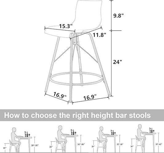 annjoe Swivel Bar Stools Metal Counter Height Stools Plastic Seat Chairs Set of 4 for Indoor Outdoor Home Kitchen Business (24" White)