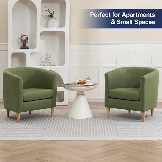 Accent Barrel Chair, Modern Comfy Living Room Chairs with Armrest Small Reading Chair with Cozy Soft Padded for Bedroom Reception Room Cafe, Green