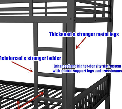 Latest Upgrade & Stronger Steel Queen Over Queen Bunk Bed, Heavy Duty Thickened More Rust-Proof Metal Bunk Queen Bed with Enhanced Legs & Slats (Easier Assembly)