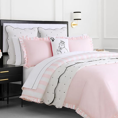 Kate Spade New York Queen of Spades Reversible Decorative Pillow, 14" x 20" Throw Pillow for Bed or Sofa, Cotton Cover, Black, White, Pink and Red, 14 x 20