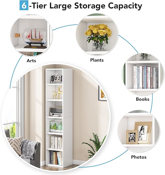 Tribesigns Modern White Narrow Bookshelf, 6 Tiers Tall Freestanding Corner Bookcase with Open Storage Shelves, 70.9" Display Storage Shelf Home Decor Furniture for Living Room, Bedroom, Home Office