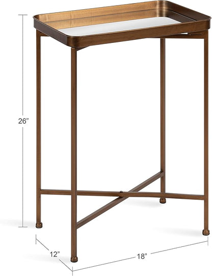 Kate and Laurel Celia Modern Mirrored Tray Side Table, 18 x 12 x 26, Dark Bronze, Foldable Rectangular End Table for Storage and Display