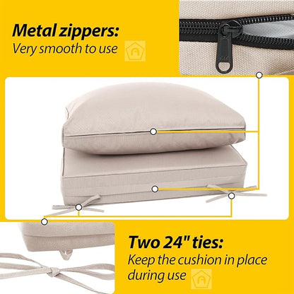 AAAAAcessories Outdoor Deep Seat Cushions, Waterproof, Fade-Resistant Patio Furniture Replacement Cushions, 25.5" x 25.5" x 5" + 25.5" x 13.5", Set of 2, Khaki Beige
