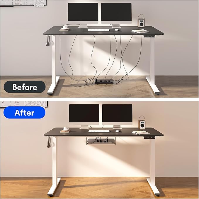 FLEXISPOT EN2 Whole-Piece Standing Desk with Clamp Power Strip, 60 x 24 Electric Stand Up Height Adjustable Desk with Cable Management (Black Frame + 60" Black Top, 2 Packages)