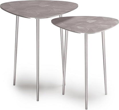 SIMPLIHOME Shelton Contemporary 20 inch Wide Metal 2 Pc Metal Nesting Table in Nickel for the Living Room and Bedroom
