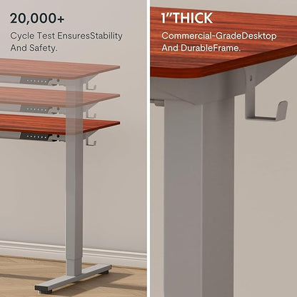 FLEXISPOT EN1 One-Piece Adjustable Stand Up Desk - Electric Height Adjustable, 40 x 24 Inches (Silver Frame, Mahogany Top, 2 Packages)