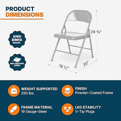 OEF Furnishings OEF900 Series Premium Lightweight All-Steel Folding Chairs (4-Pack, Gray)