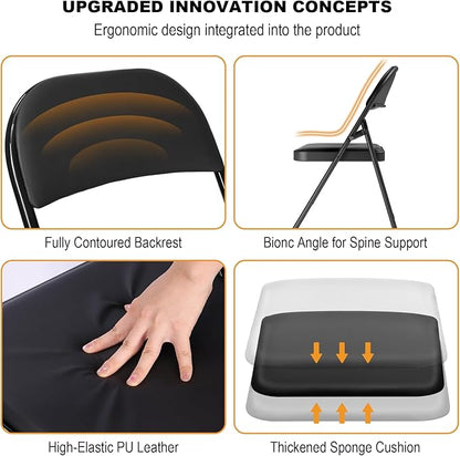 4 Pack Black Folding Chairs with Padded Cushion for Outside, Portable Stackable Commercial Metal Foldable Chairs with Steel Frame for Home Events Office Wedding Party, 350lbs Capacity