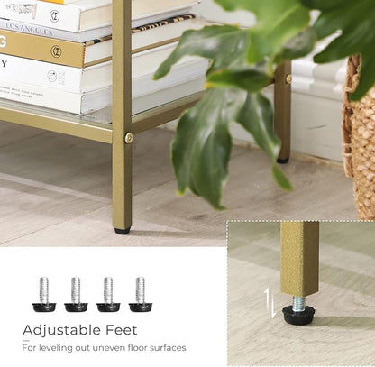 VASAGLE 39.4 Inch Console Table with 3 Shelves, Set of 2 Sofa Tables, Modern Entryway Table, Metal Frame, Tempered Glass Shelf, Entryway Living Room Bedroom, Metallic Gold and Transparent ULGT999G01