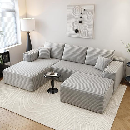 107.5" Cloud Sectional Couch with 1 Ottoman,Modern Modular Sofa with Deep Seat, Comfort U Shaped Sofa Couches for Living Room Bedroom Apartments,No Assembly Required, (Grey,Left Facing Chaise)
