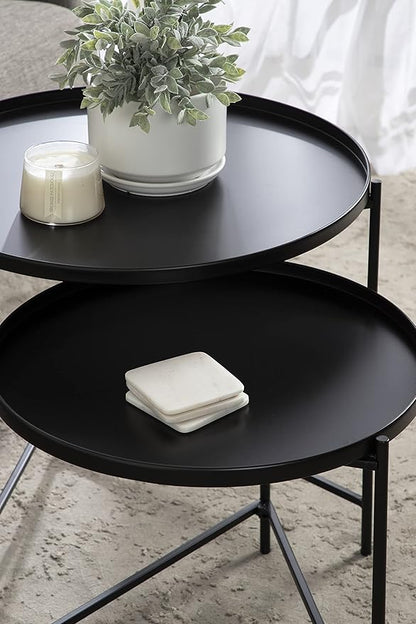 Kate and Laurel Ulani Modern Nesting Coffee Table, Set of 2, Black, Sophisticated Coffee Table Set for Storage and Display