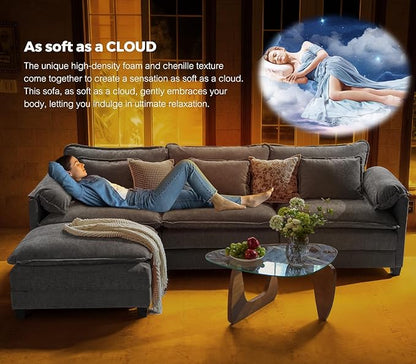 ELUCHANG Oversized 116" Modular Sectional Sofa, Comfy Cloud Couch, U Shaped Deep Seat Sofa Couches for Living Room, 5-Seater Modern Sofa with Movable Ottoman, DIY Combination - Chenille Light Grey