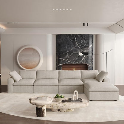 Cloud Couch Modular Sectional Sofa,160.6" Down Filled Couch with Storage Ottoman,4 Seater +1 Ottoman, Convertible Sectional Sofa for Living Room,Covers Removable & Washable, Khaki