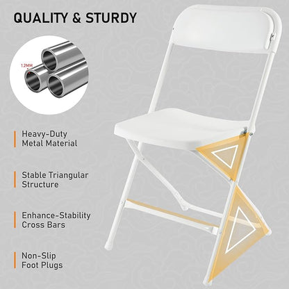 SEALAMB Plastic Folding Chairs 10 Pack, White Commercial Portable Indoor/Outdoor Chairs for Home Office, Wedding, Events Parties with Steel Frame, 350lbs Capacity (White-Plastic, 10 Pack)