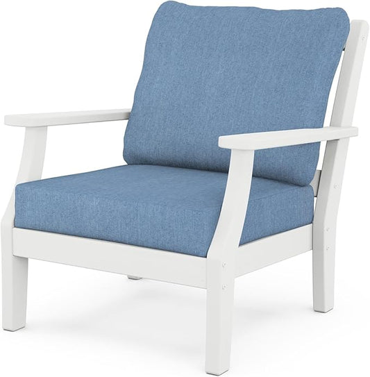 Martha Stewart by POLYWOOD® Chinoiserie Deep Seating Chair in White/Sky Blue