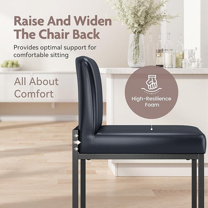 ALPHA HOME 24 Inch Bar Stools Set of 2, Kitchen Counter Stools with Backs, PU Leather Barstools, Kitchen Stools with Back&Upholstered Footrest, Sturdy Chromed Metal Steel Frame, Midnight Blue