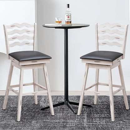 COSTWAY Bar Stools Set of 2, 29” 360° Swivel Bar Height Chairs with Rubber Wood Frame, Cushioned Seat, Ergonomic Backrest & Footrest, Wooden Upholstered Barstools for Kitchen Island (2, 29”)