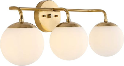 JONATHAN Y JYL3536A Louis Parisian Globe 25" 3-Light Metal/Frosted Glass Modern Contemporary LED Vanity Midcentury Glam 2700K LED 4W Bulbs Entryway Lobby Kitchen Bathroom Bedroom Hallway, Brass Gold