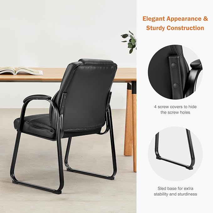 NEWBULIG Waiting Room Guest Chairs Set of 2, Stationary Office Reception Chairs No Wheels, Comfy Padded Arms and Seld Base, for Conference Room Lobby Home Computer Desk Bedroom Elderly, Black