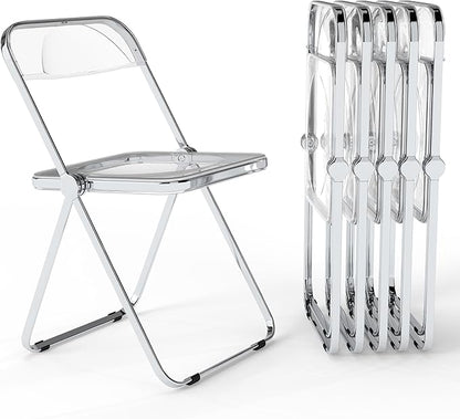 Real Relax Acrylic Folding Chairs,Foldable & Stackable Clear Chairs with Metal Chrome Frame, Indoor and Outdoor, for Home, Office, Party & Events,Set of 6,350LB,Transparent