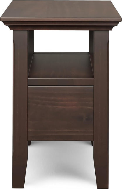 SIMPLIHOME Acadian 19-inch Wide Solid Wood End Table with Drawer and Open Shelf in Brunette Brown for Living Room, Bedroom, or Entryway
