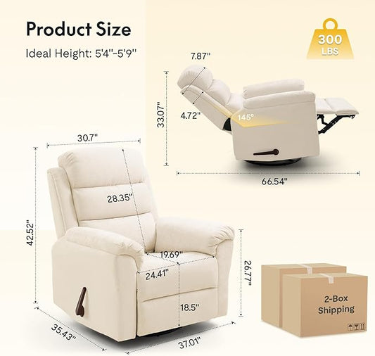 FLEXISPOT XRC6 Nursery Swivel Rocker Recliner with Massage & Heat, Rocking Glider Chair w/ 28" High Back, Comfy Upholstered Armchair for Living Room Nursery, FSC Certified(Premium Chenille, Beige)