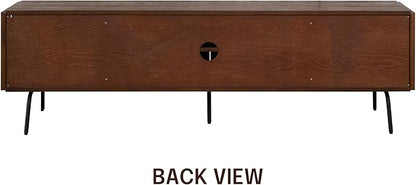 NTC Mossic TV Media Cabinet with 4 Doors for TVs, Entertainment Center with Natural Rattan, Metal Legs, Modern Storage Console for Living Room and Bedroom, Effortless Assembly, Dark Walnut