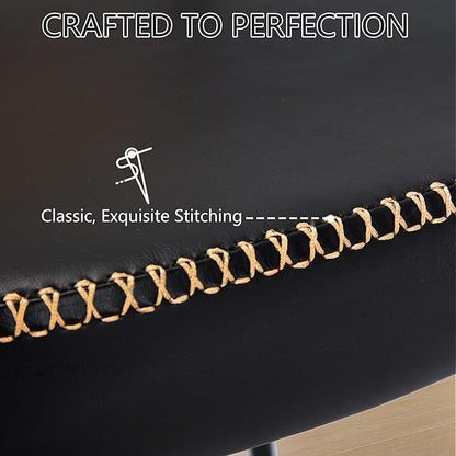 Rattan Dining Chairs Set of 6, Black Leather Upholstered Dining Chairs with Rattan Cane Back, Mid Century Modern Dining Room Chairs with Black Metal Legs & D-Shaped Thicken Cushion