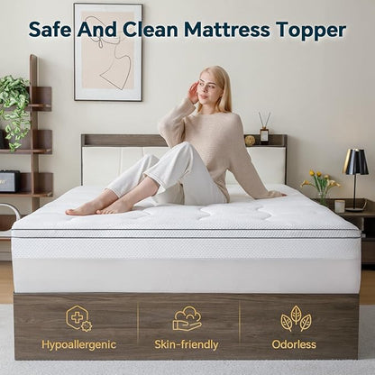 4 Inch Memory Foam Mattress Topper Medium XL Size - Dual Layer 3 Inch Cooling Gel Memory Pad and 1 Inch Pillow Top Mattress Cover for Back Pain - 39" x 70" x 4"