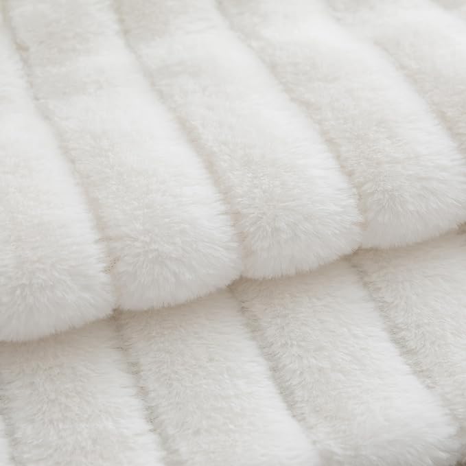 Pack of 2 Faux Fur Throw Pillow Covers 16x16 Inch Striped Decorative Soft Plush Couch Pillow Case Home Decor for Bed, Sofa, Living Room Cream White