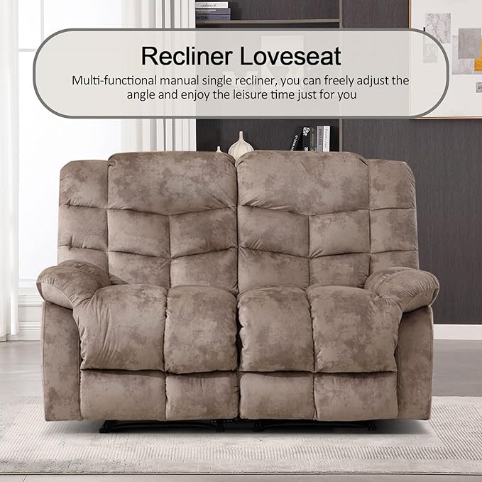 CANMOV Manual Reclining Sofa Set, 3 Pieces Recliner Sofa Set, Manual Recliner Chair, Reclining Loveseat and 3-Seat Sofa for Living Room, 3 Pieces Furniture Set, Light Brown (1+2+3)