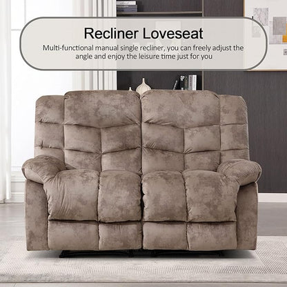 CANMOV Manual Reclining Sofa Set,2 Pieces Sofa Furniture Set for Living Room, Manual Recliner Chair and Recliner Loveseat with Arms for Living Room, Bedroom, Light Brown (1+2)