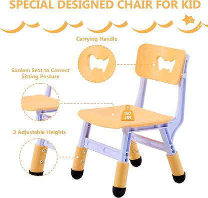 Kids Table & Chairs Set (2 Chairs), Height Adjustable Toddler Table and Chair Set for Kids Ages 3-8 with Graffiti Desktop, Learning & Art Activity Desk for Classroom, Home, Daycare (Natural)