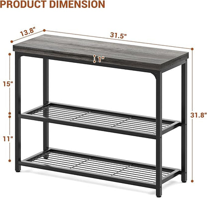 32" Small Console Table with Storage, 3-Tier Narrow Entryway Table, Sturdy Sofa Table with Mesh Shelves, Console Tables for Living Room, Bedroom, Hallway, Entryway, Foyer, Oak Grey