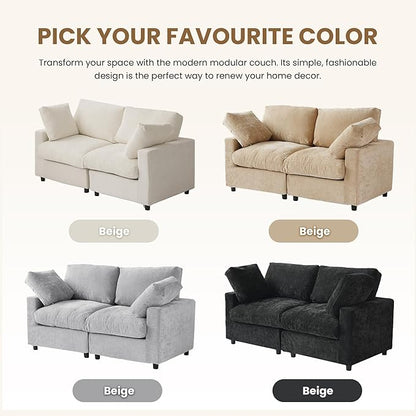 WJShome Sectional Couches for Living Room, 67 Inch Loveseat Sofa with Ottoman, Modern Chenille Fabric & Double Layer Cushions, Modular Couch for Apartment/Bedroom，Beige