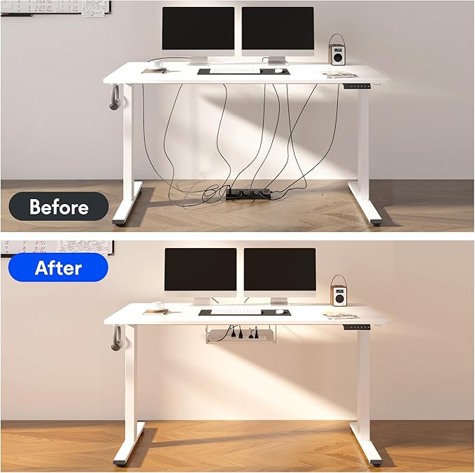 FLEXISPOT EN2 Whole-Piece Standing Desk with Clamp Power Strip, 48 x 30 Electric Stand Up Height Adjustable Desk with Cable Management (White Frame + 48" Marble Gray Top, 2 Packages)
