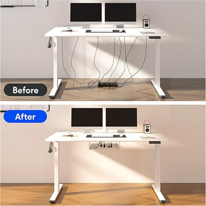FLEXISPOT EN2 Whole-Piece Standing Desk with Clamp Power Strip, 55 x 28 Electric Stand Up Height Adjustable Desk with Cable Management (Black Frame + 55" White Top, 2 Packages)