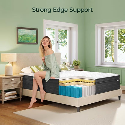 koorlian King Size Mattress, 12 Inch King Mattress in a Box, Hybrid King Bed Mattress with Individual Pocket Springs and Pressure-Relieving Memory Foam, Medium Firm Mattress King Size 80"x76"x12"