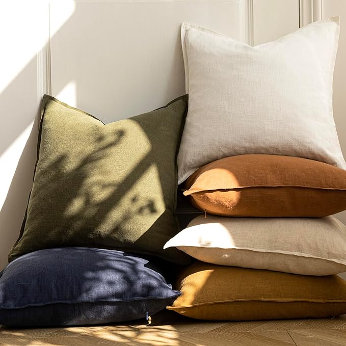 Foindtower Pack of 2, Decorative Linen Soild Throw Pillow Covers Soft Accent Cushion Case Boho Farmhouse Pillowcase for Chair Couch Sofa Bedroom Living Room Home Decor 24 x 24 Inch Orange Brown
