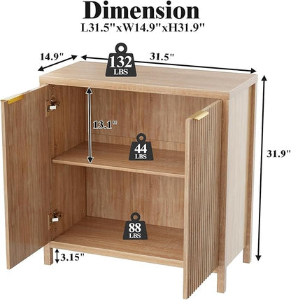 Sideboard Buffet Cabinet, 31" Storage Cabinet with 2 Doors and Adjustable Shelves, Sideboard Console for Dinning Room, Kitchen and Living Room - Oak