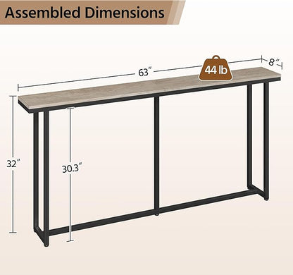 Yaheetech Narrow Console Table with Sturdy Metal Frame, 63 Inch Extra Long Entryway Sofa Table for Behind Couch, Hallway, Living Room, Gray