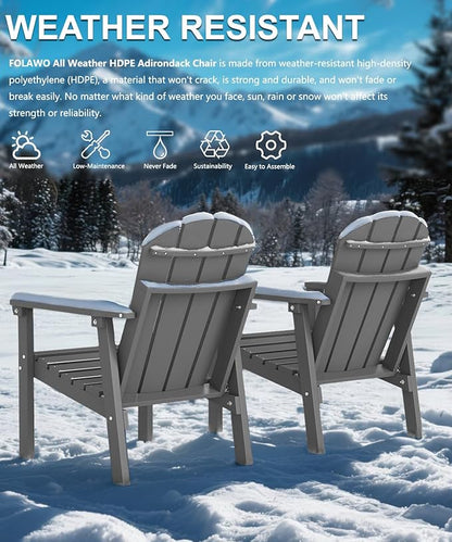 Adirondack Chair Set of 4, All Weather HDPE Fire Pit Chairs, Oversized Plastic Adirondack Chair for Outdoor, Balcony, Deck, Backyard, Patio, Garden, Poolside, Lawn Grey