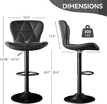 Bar Stools,Adjustable Swivel Barstools, Faux Leather Bar Chairs,Upholstered Counter Height with High Backrest for Kitchen Island, Black