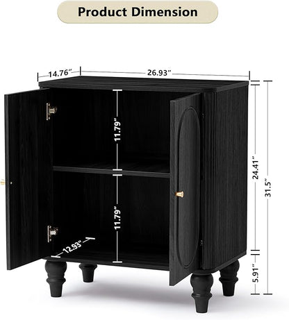 ORRD Fluted Storage Cabinet, Modern Credenza Wooden Accent Sideboard Buffet Cabinet Set of 2 with Adjustable Shelves and Solid Wood Legs, Console Table for Kitchen Dining Living Room Entryway, Black