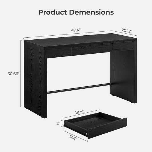 SICOTAS Computer Desk Writing Table - 47-Inch Wooden Study Desk for Bedroom, Farmhouse Home Office Desk with Drawer, Boho Makeup Vanity Table for Dormitory (Black Oak, 1 Piece)